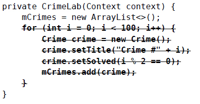 在CrimeLab.java中，刪除生成隨機crime記錄的代碼